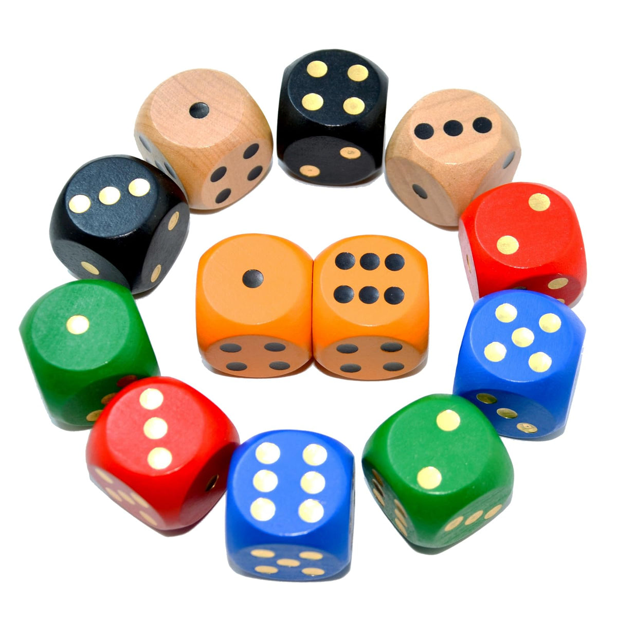 Smartdealspro random color wooden dice set, 12 pieces, smooth round edges for comfy rolling.