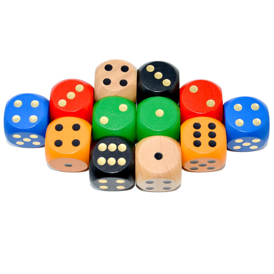 Smartdealspro round-edge wooden dice with gold dots, perfect for classroom math games.