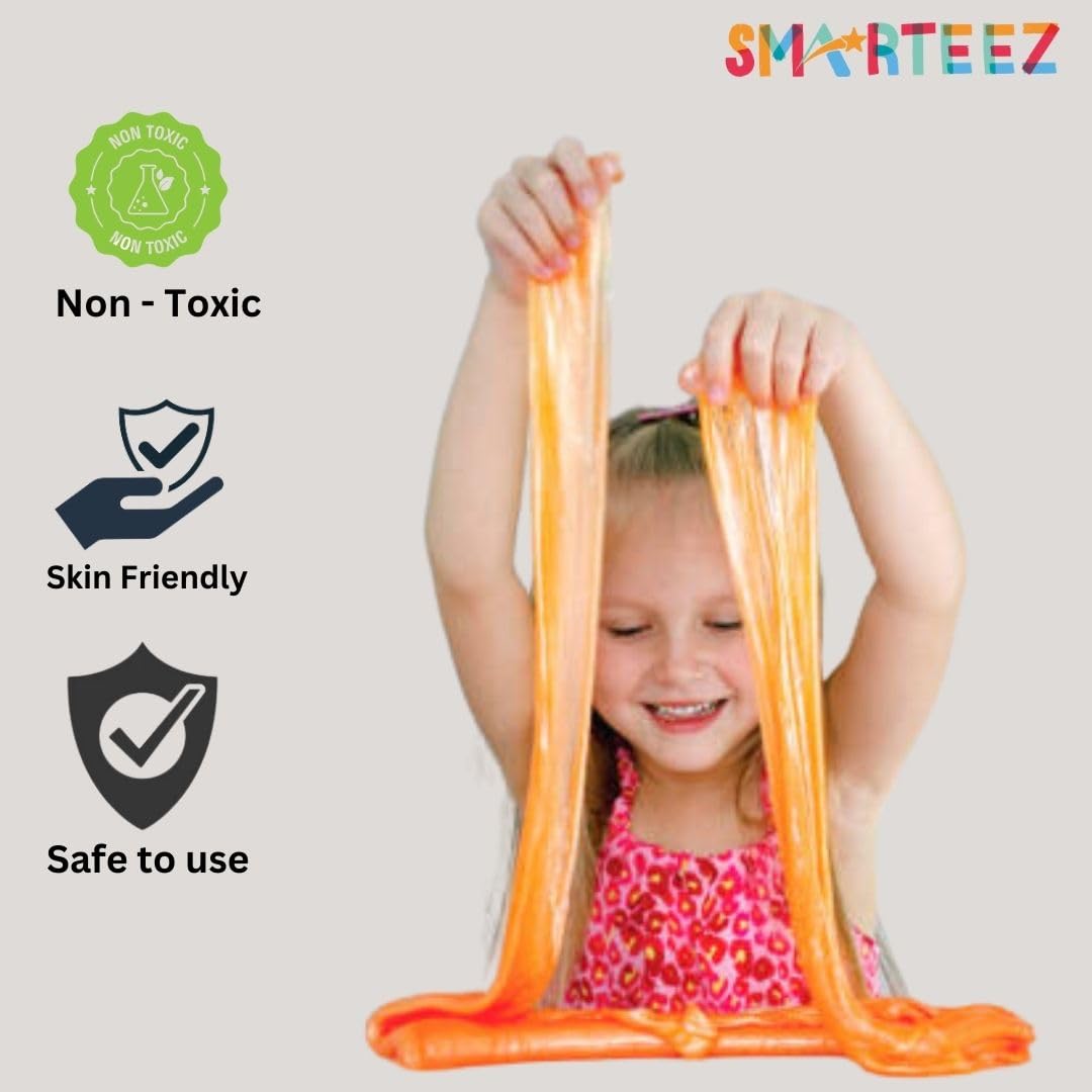 SMARTEEZ Slime Activator mixing with glue shows versatile texture control.
