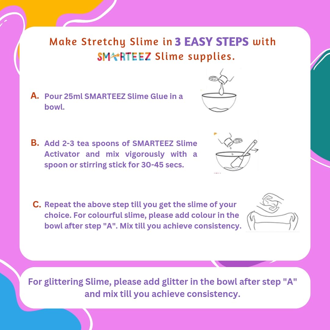 SMARTEEZ Slime Activator washable formula for simple cleanup.