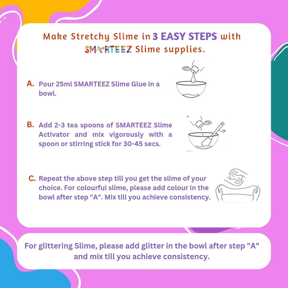 SMARTEEZ Slime Activator washable formula for simple cleanup.