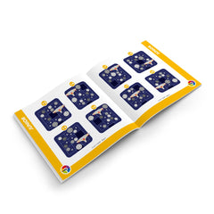 SmartGames Asteroid Escape booklet includes 60 challenges and solutions for practice.