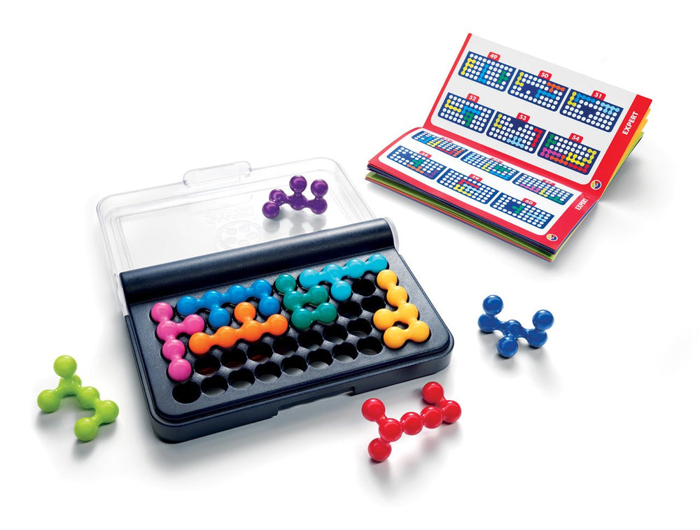 SmartGames IQ Fit challenge board showcasing 120 levels for brain-boosting fun.