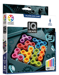 SmartGames IQ Gears 120 challenges highlights variety across difficulty levels.