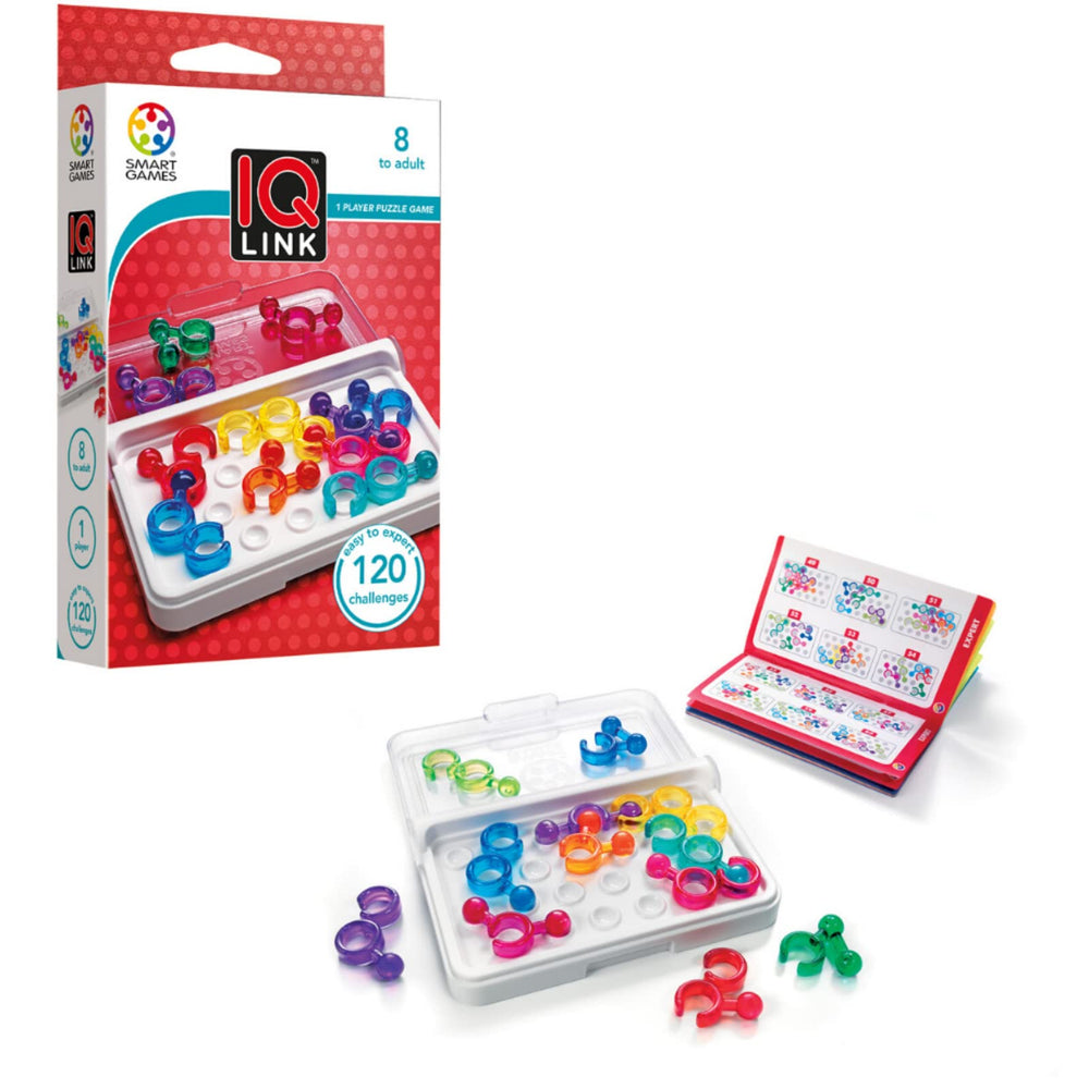 SmartGames IQ Link compact game board with travel case for on-the-go thinking.