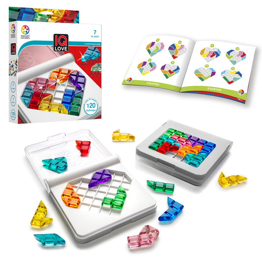 SmartGames IQ Love travel puzzle board with lid, compact for easy portable play.