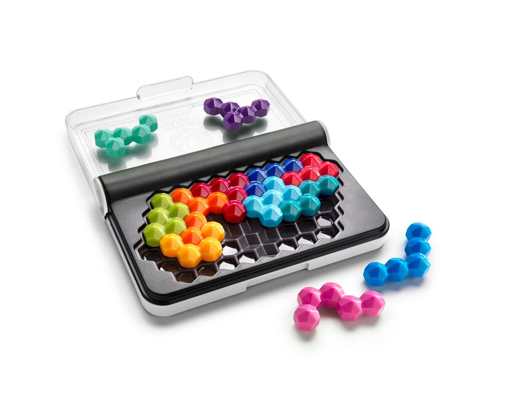 SmartGames IQ Six Pro transparent lid keeps pieces visible during play.