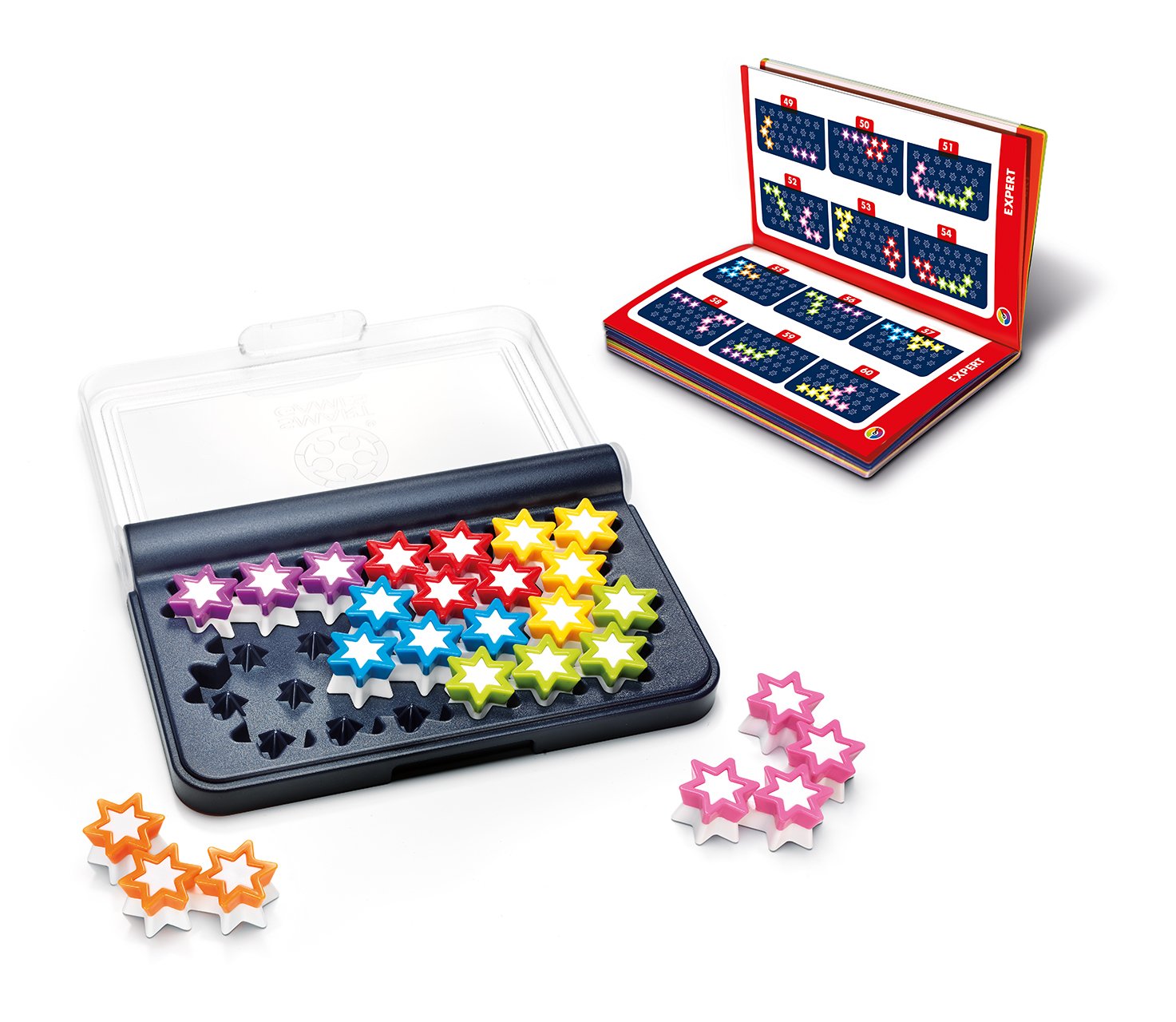 SmartGames IQ Stars compact travel design fits in a bag for trips.