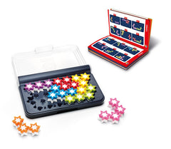 SmartGames IQ Stars compact travel design fits in a bag for trips.