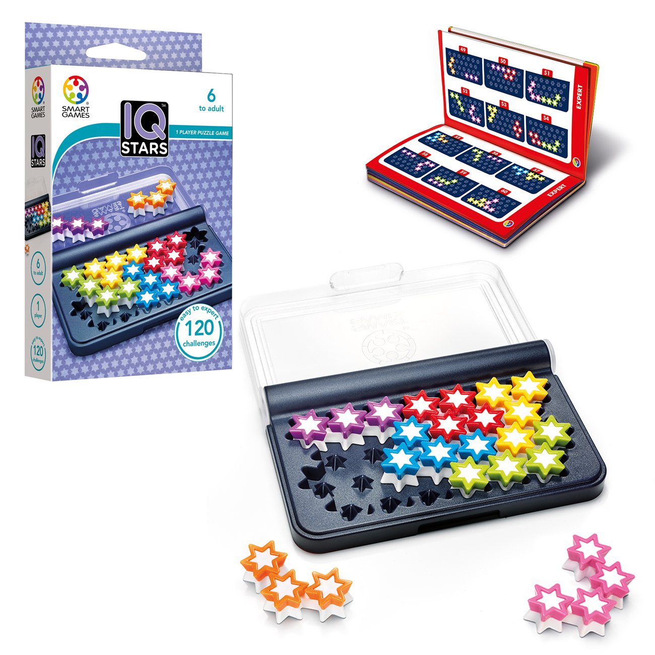 SmartGames IQ Stars travel case open for on-the-go puzzle fun.