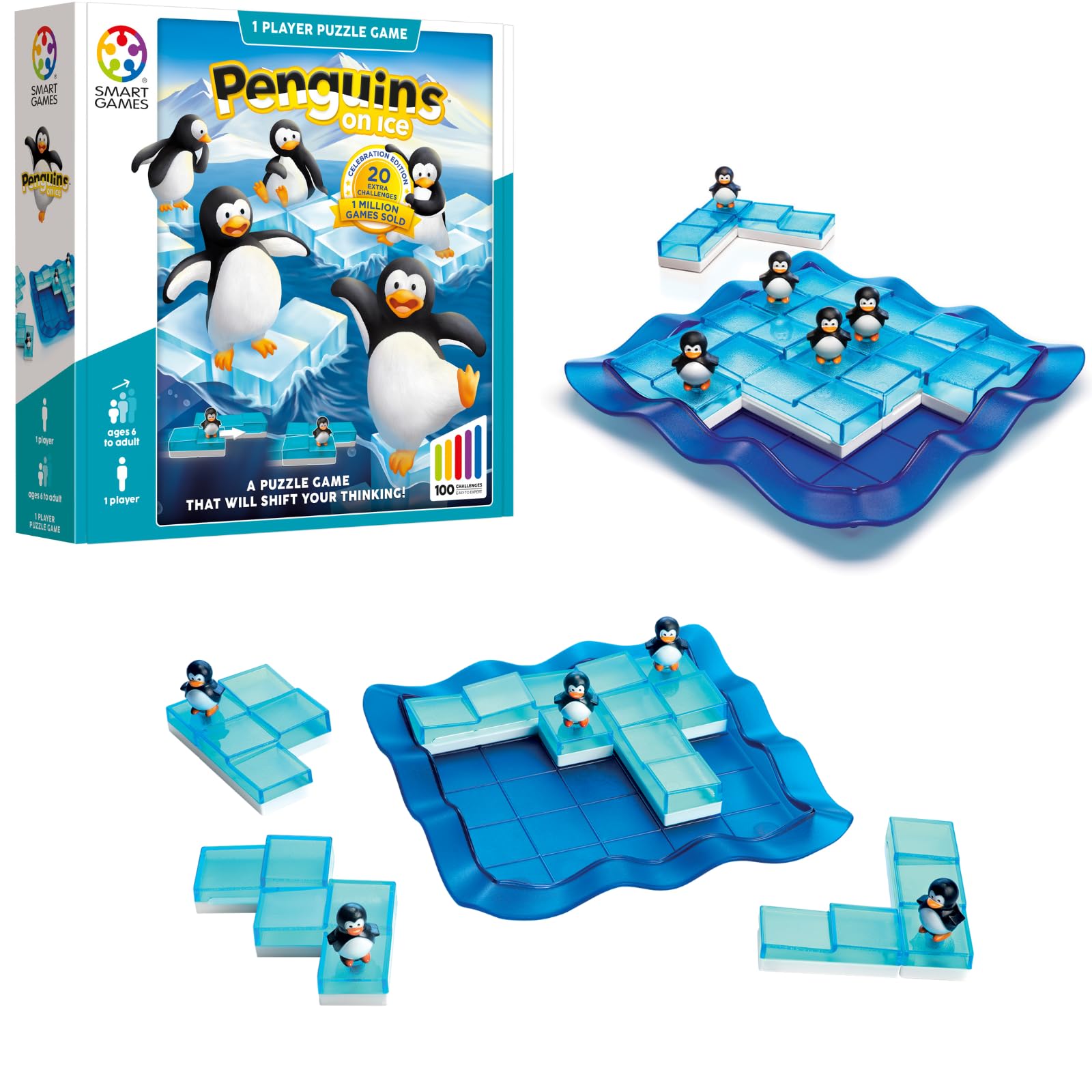 SmartGames Penguins on Ice pentomino pieces for hands-on logic practice