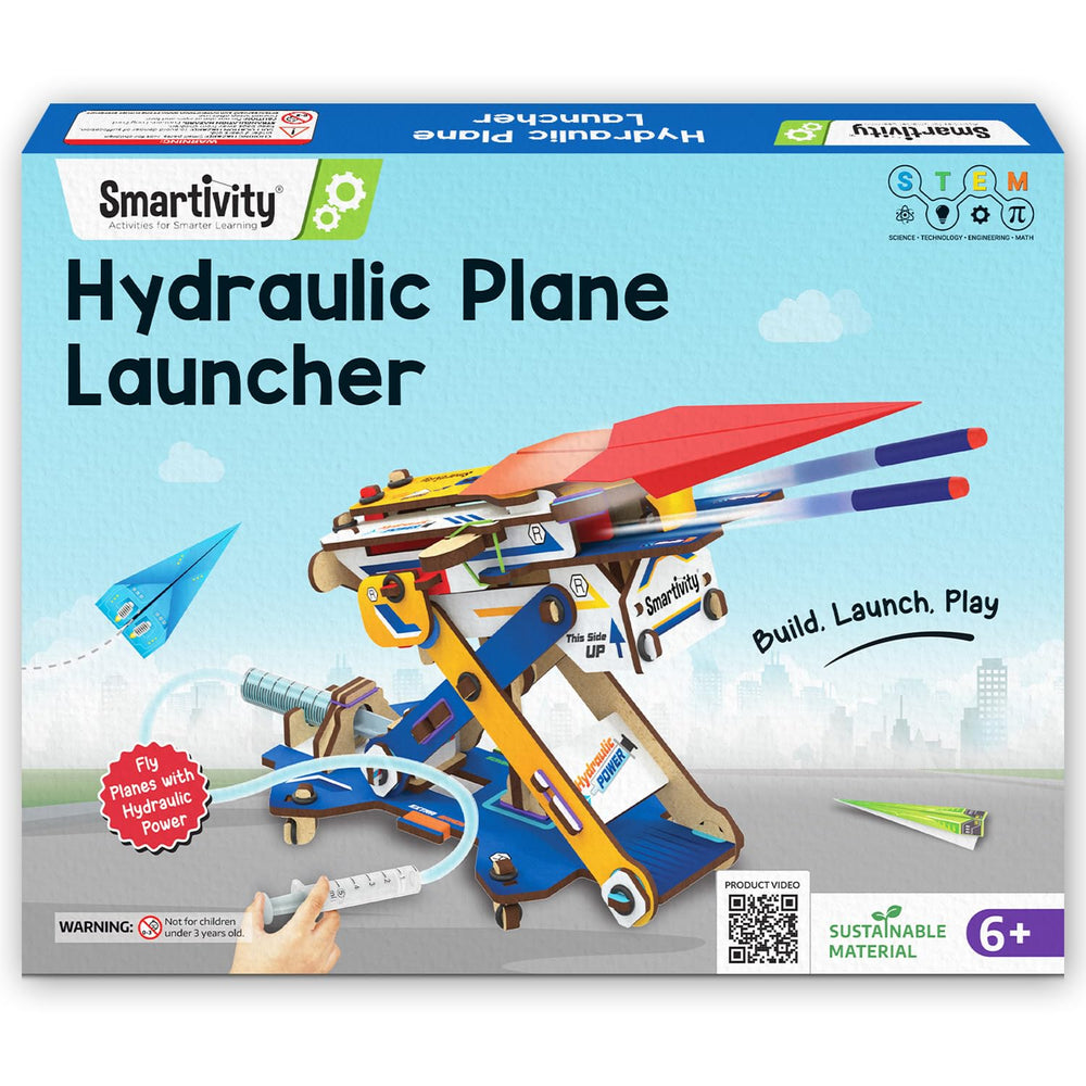 Smartivity DIY 2in1 hydraulic airplanes launcher in action for hands-on STEM fun.
