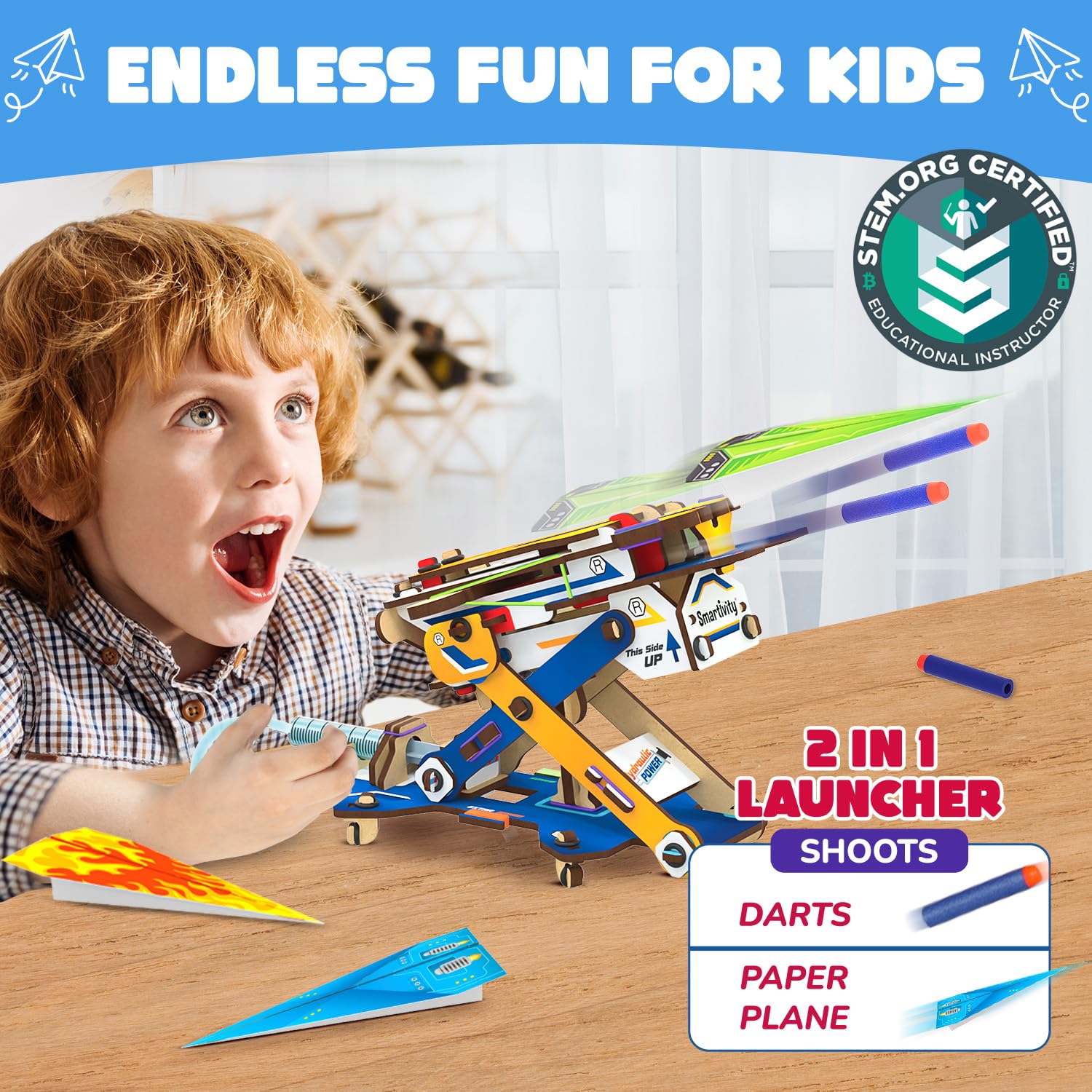 Smartivity DIY 2in1 hydraulic darts launcher ready for precision target play.