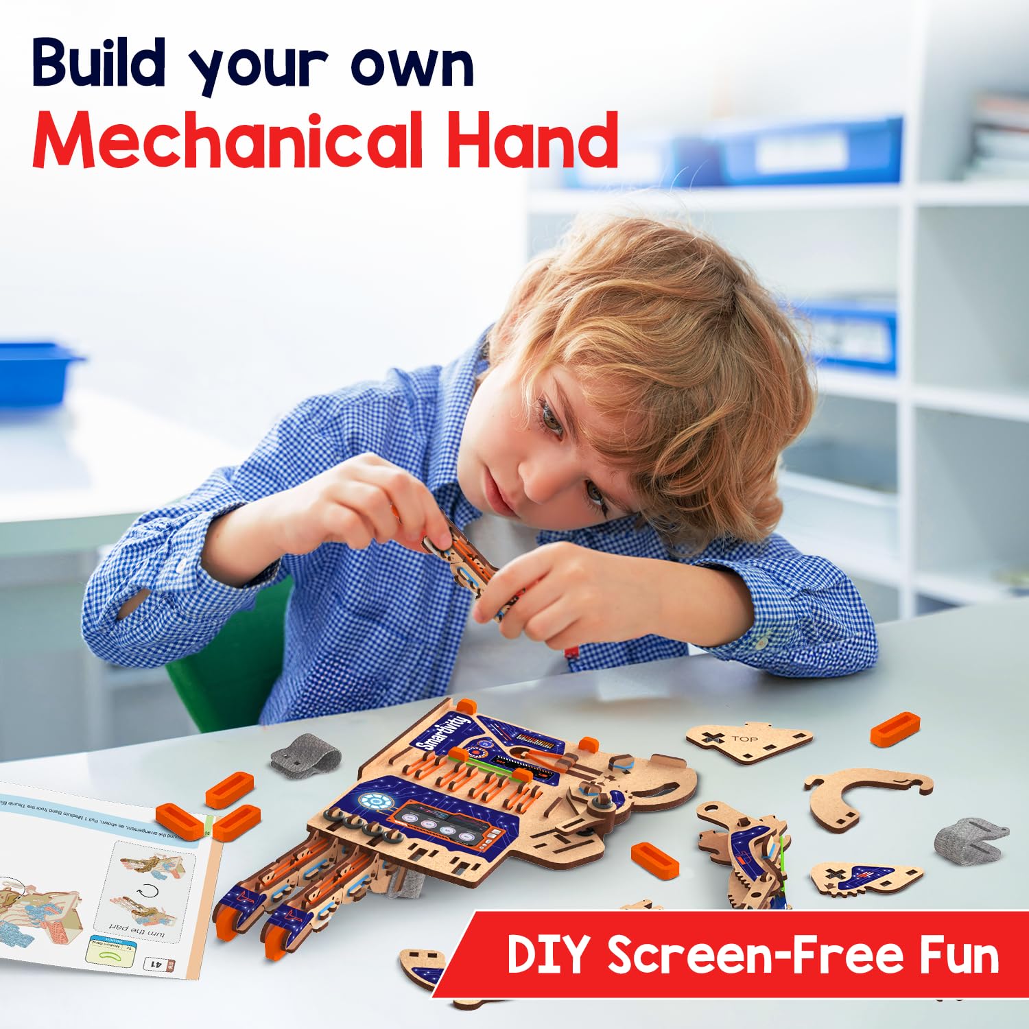 Smartivity DIY robotic hand in action demonstrates interactive STEM play and curiosity.
