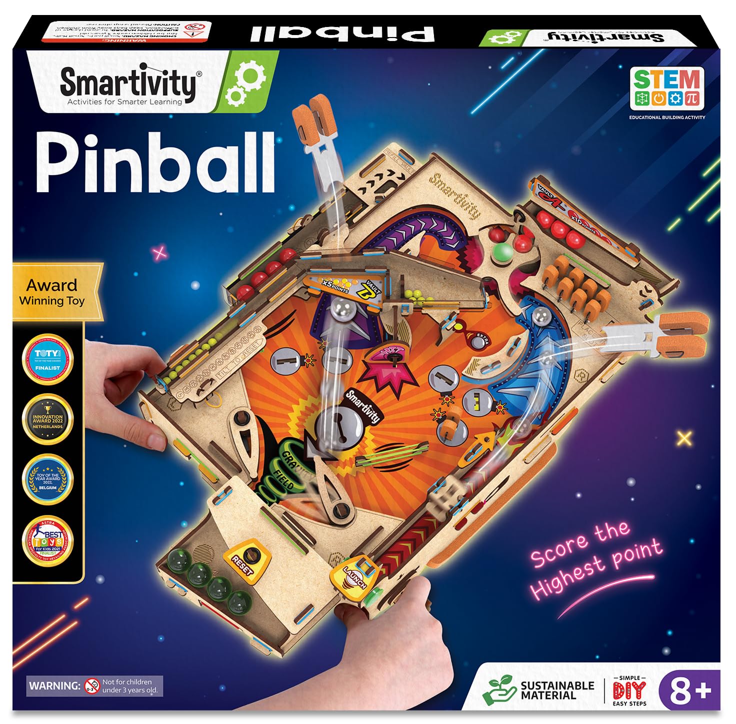 Smartivity pinball machine build kit cover showing hands-on STEM play