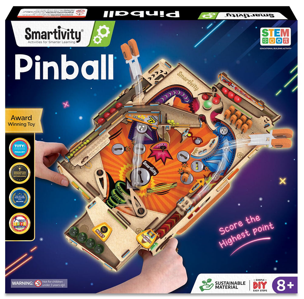 Smartivity pinball machine build kit cover showing hands-on STEM play