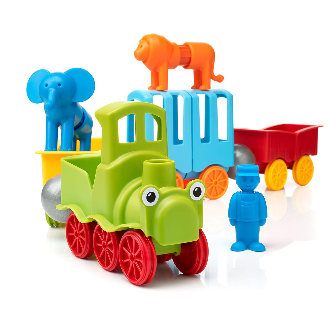 SmartMax My First Animal Train conductor figure helps guide hands-on assembling and role play