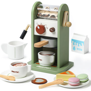 Smartwo Kids wooden coffee maker toy set enhances imaginative play.