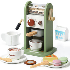 Smartwo Kids wooden coffee maker toy set enhances imaginative play.