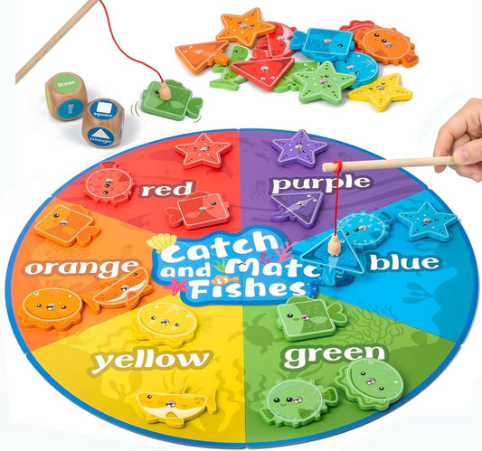 Smartwo Montessori wooden magnetic fishing game boosts color recognition and fine motor skills.