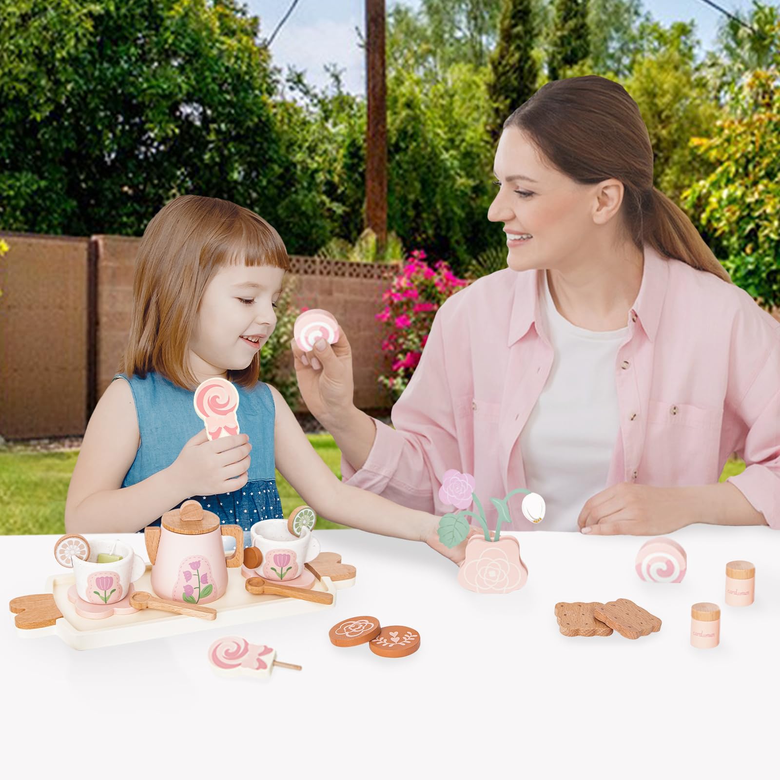 Smartwo wooden tea set cookies for playful treats