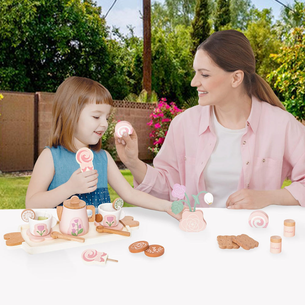 Smartwo wooden tea set cookies for playful treats