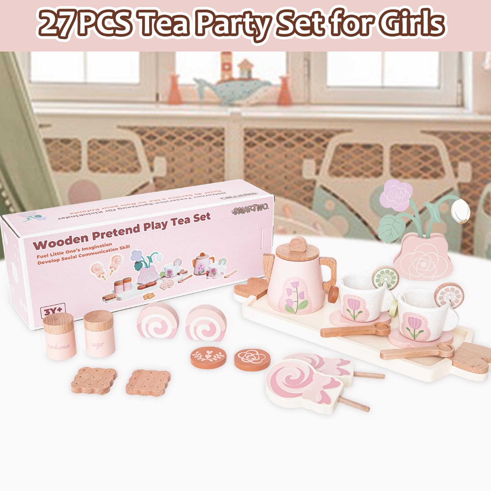 Smartwo wooden tea set cups for little hands and storytelling