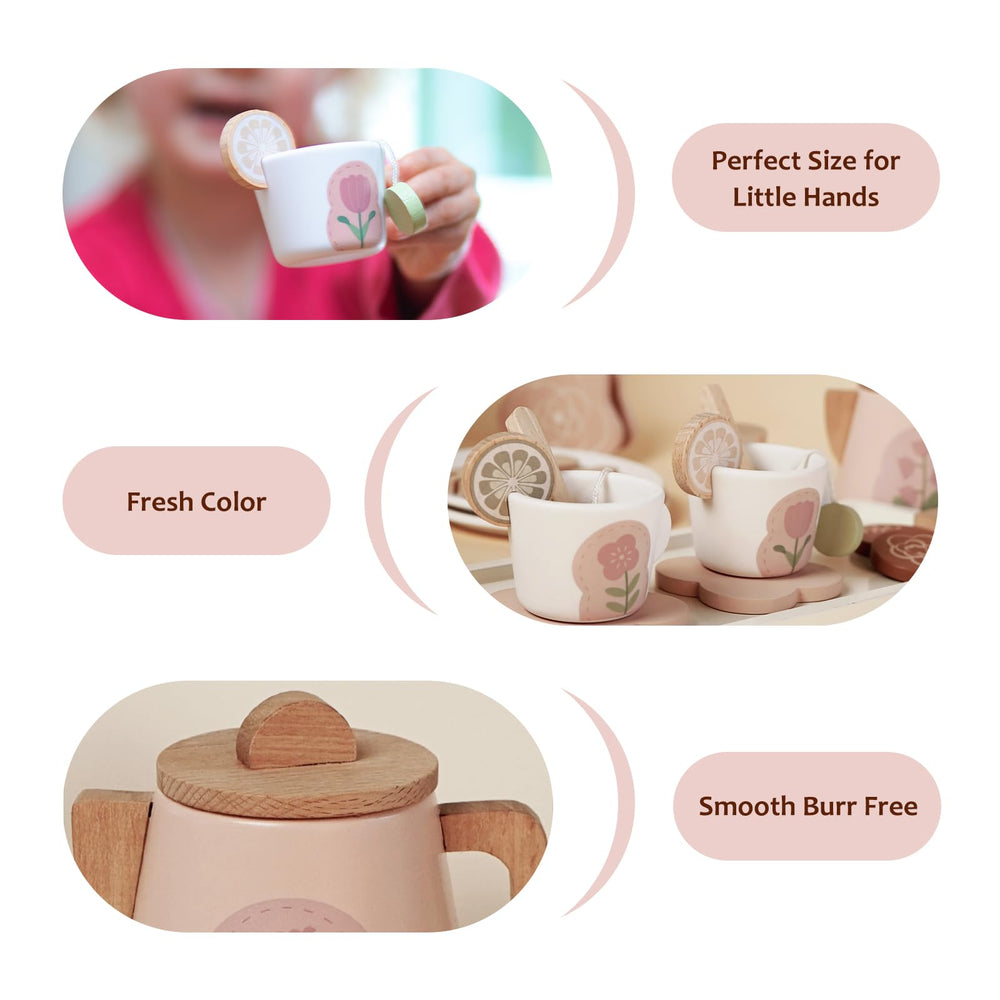 Smartwo wooden tea set tea bags for role play tea ceremonies