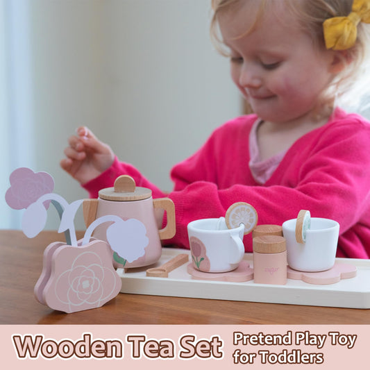 Smartwo wooden tea set teapot for imaginative tea time