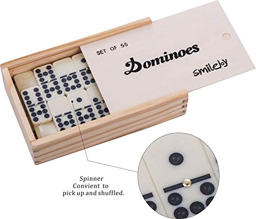 Smilejoy dominoes natural wood case highlights portable storage and easy transport.