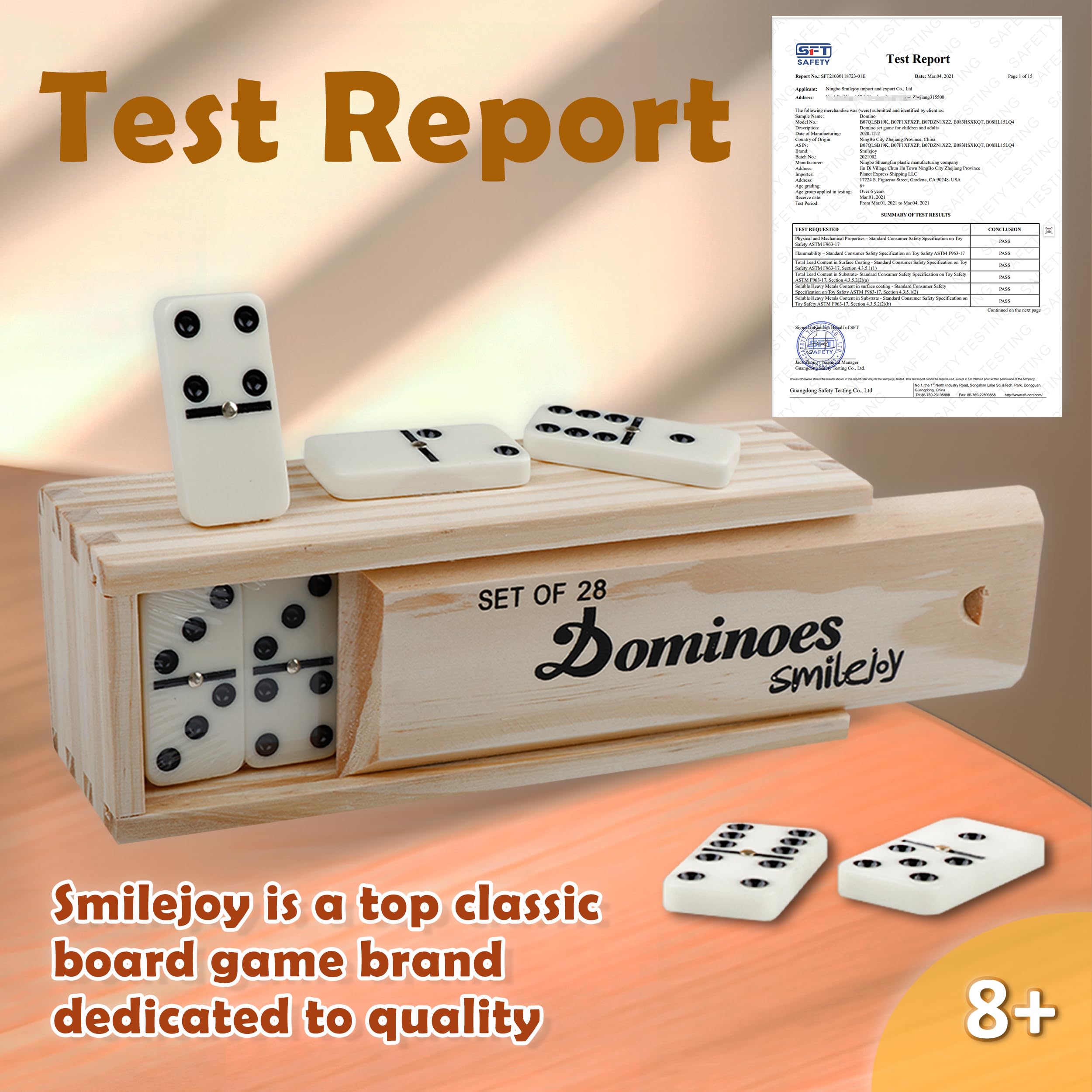 Smilejoy dominoes on table ready for 2-4 players and casual play.