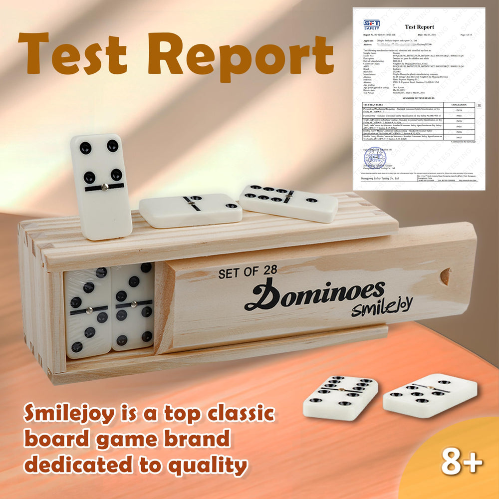 Smilejoy dominoes on table ready for 2-4 players and casual play.