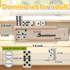 Smilejoy dominoes wooden box holds the durable set for easy storage.