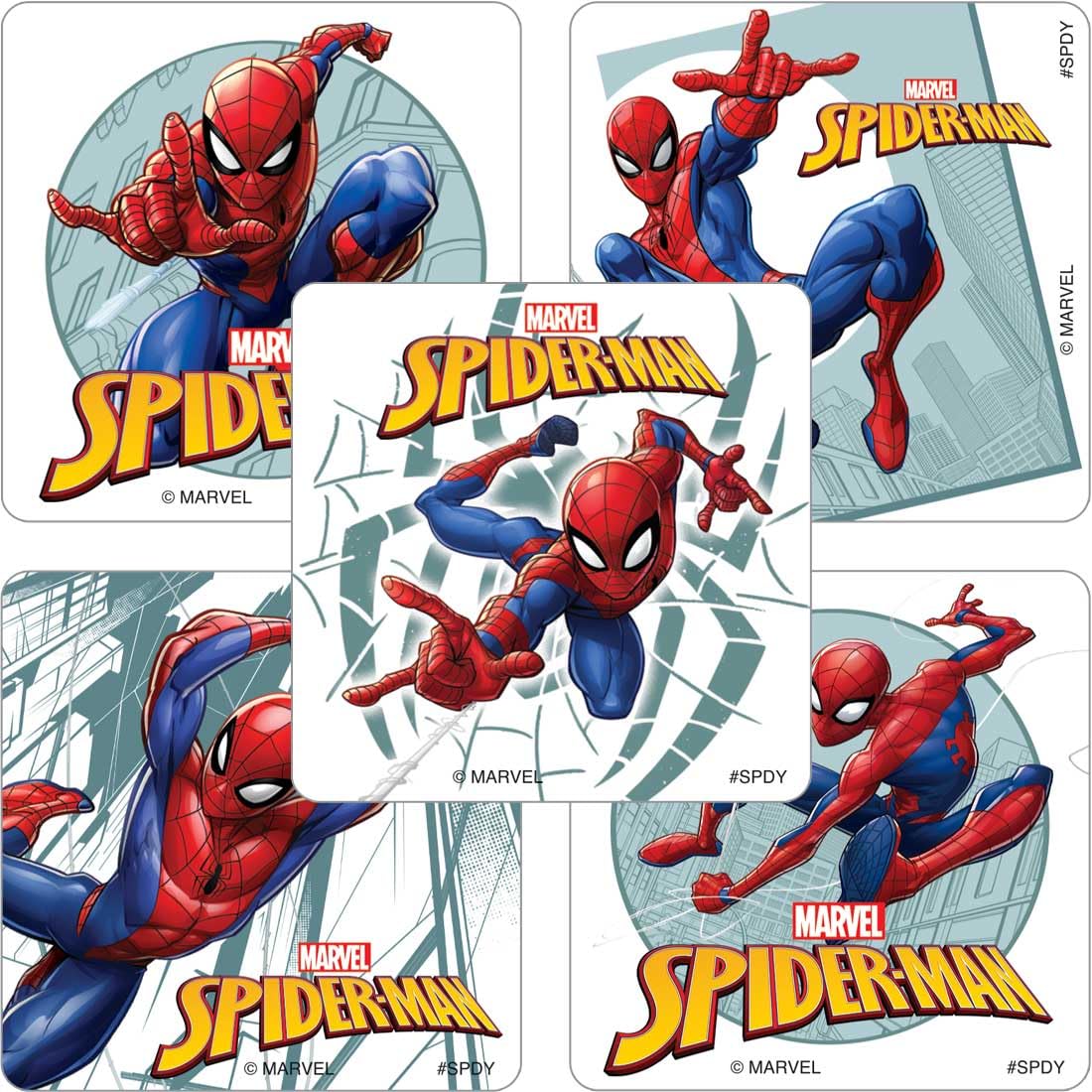SmileMakers Ultimate Spiderman sticker design collection shows vivid Spidey action for kids' crafts