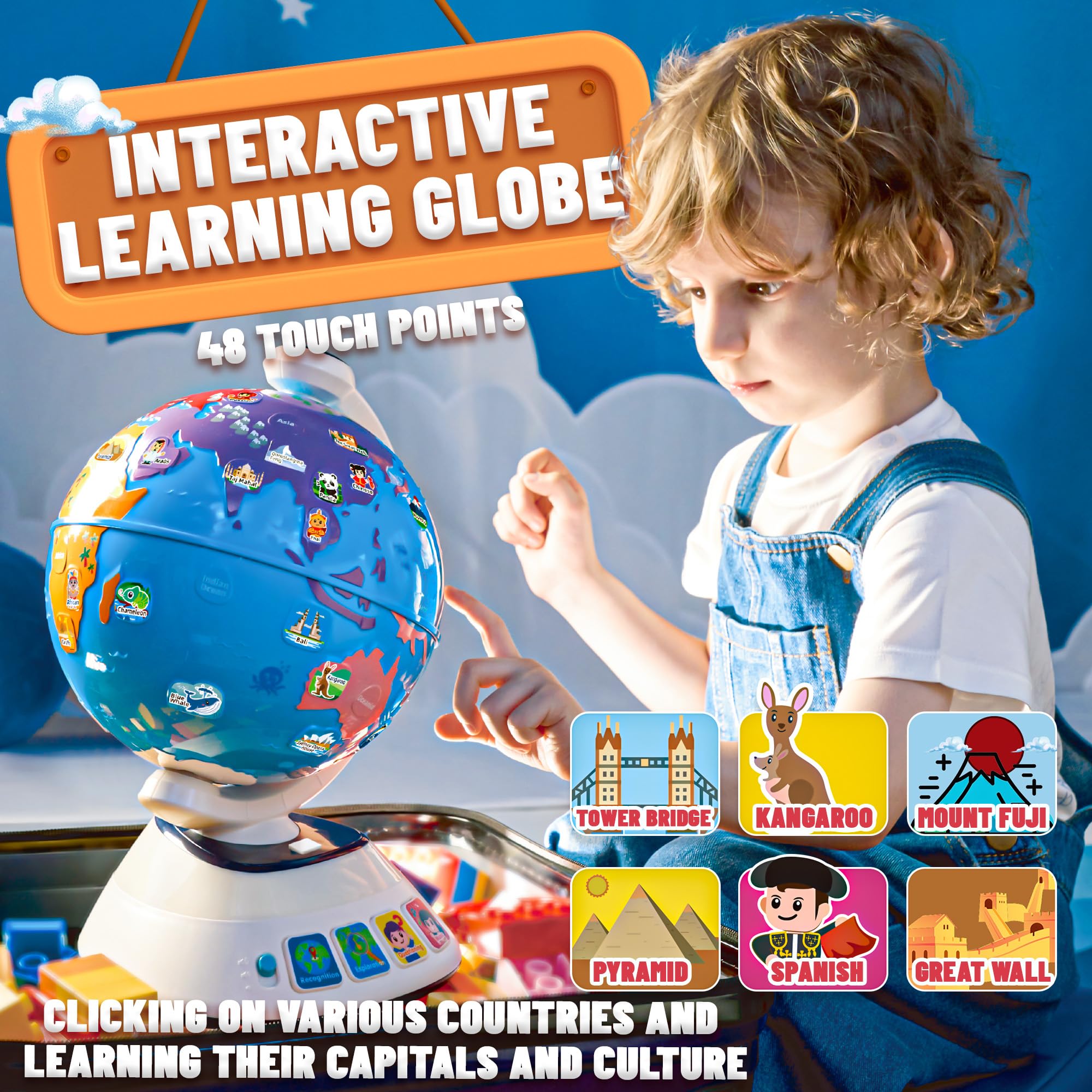 SMILESSKIDDO Globe shows flags and continents for engaging learning.