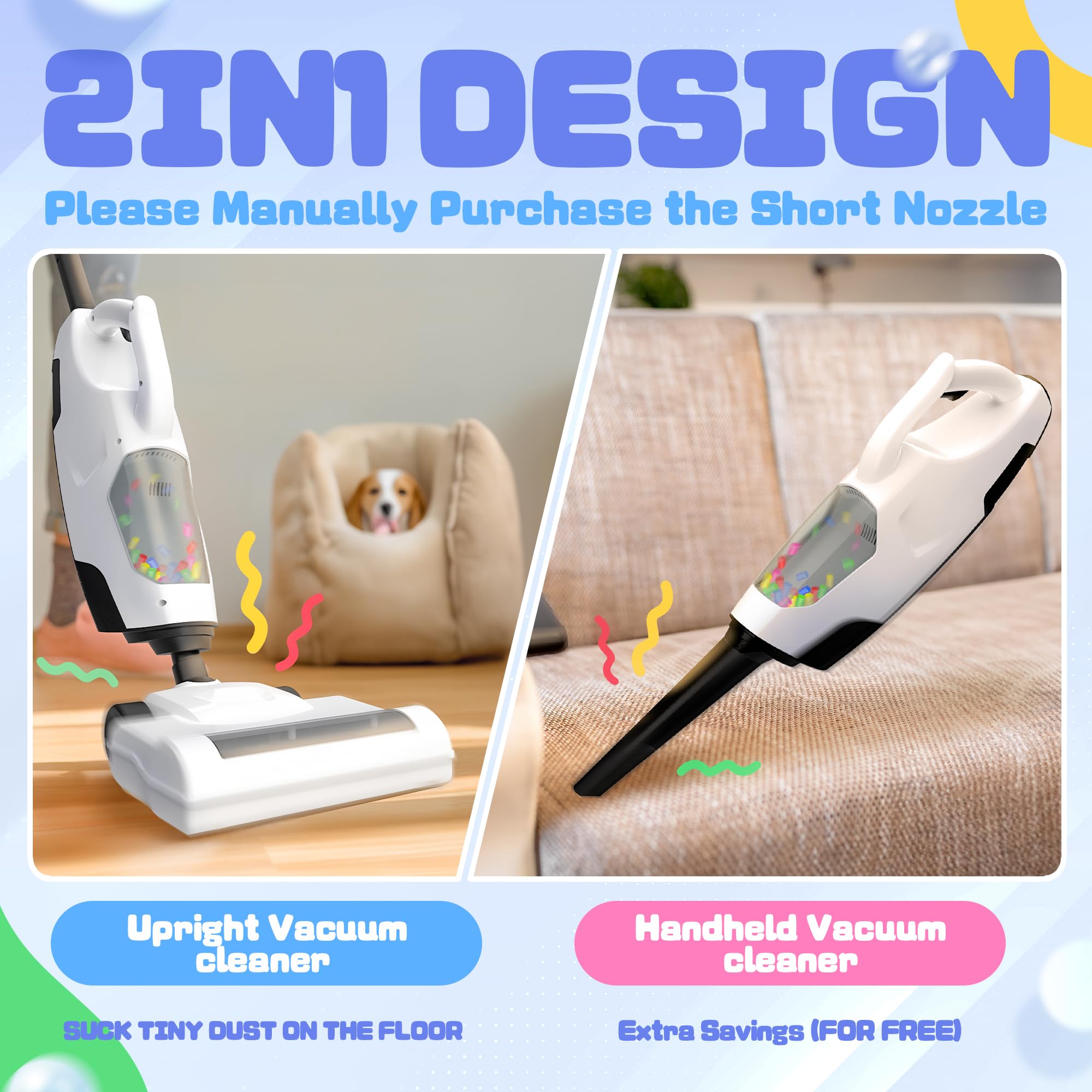 SMILESSKIDDO Kids Vacuum with two nozzles for versatile play tasks