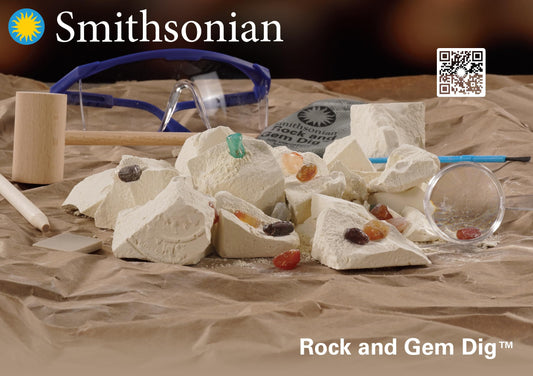 Smithsonian Rock and Gem Dig brown mallet tools enable gentle excavation for safe at-home learning