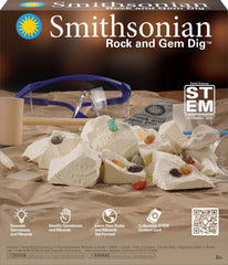 Smithsonian Rock and Gem Dig brown poster and magnifier aid identification and science exploration
