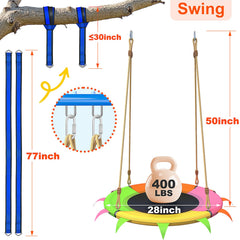 Kids smiling on SMkidsport saucer swing demonstrates shared seating
