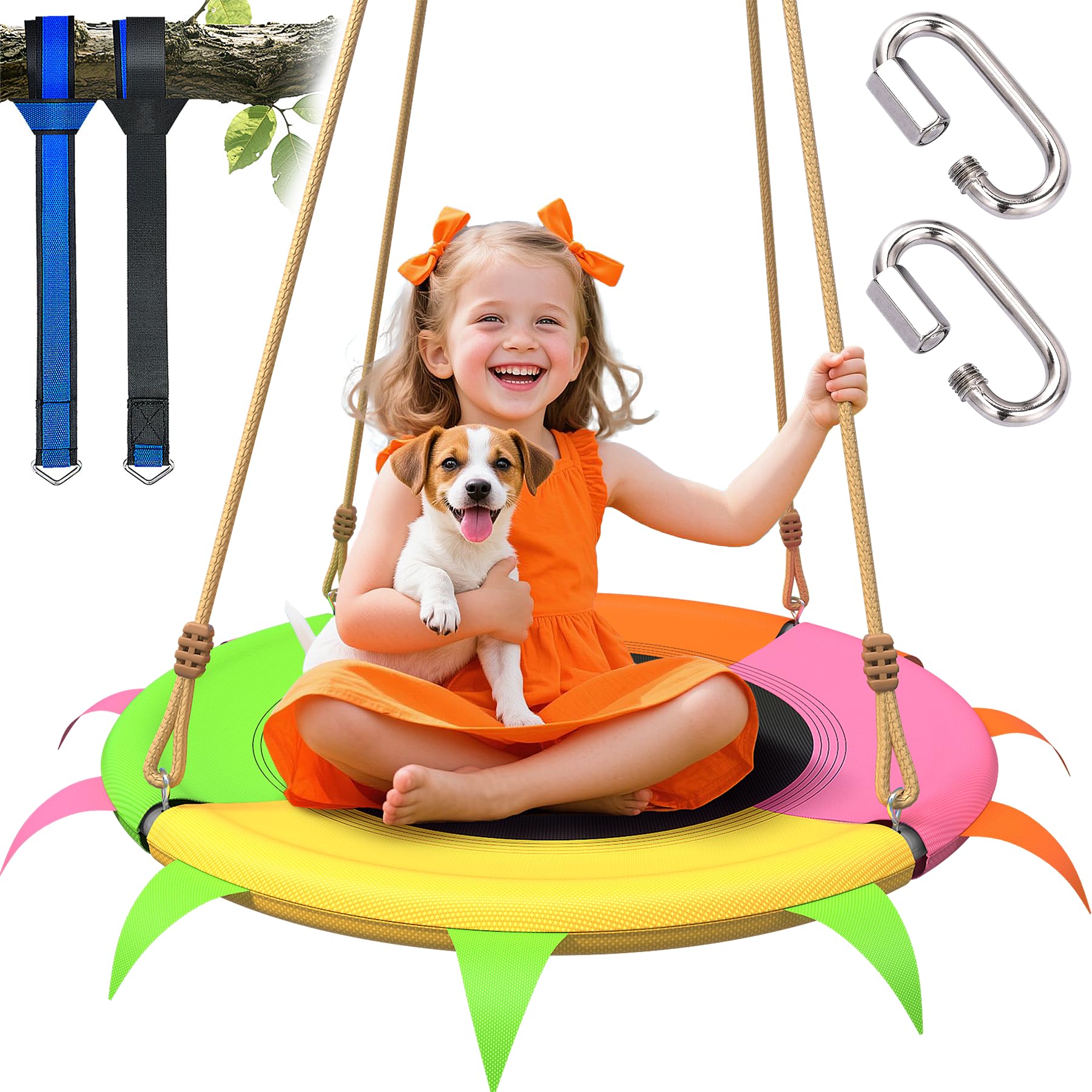 SMkidsport saucer swing hangs from a sturdy tree for quick backyard setup