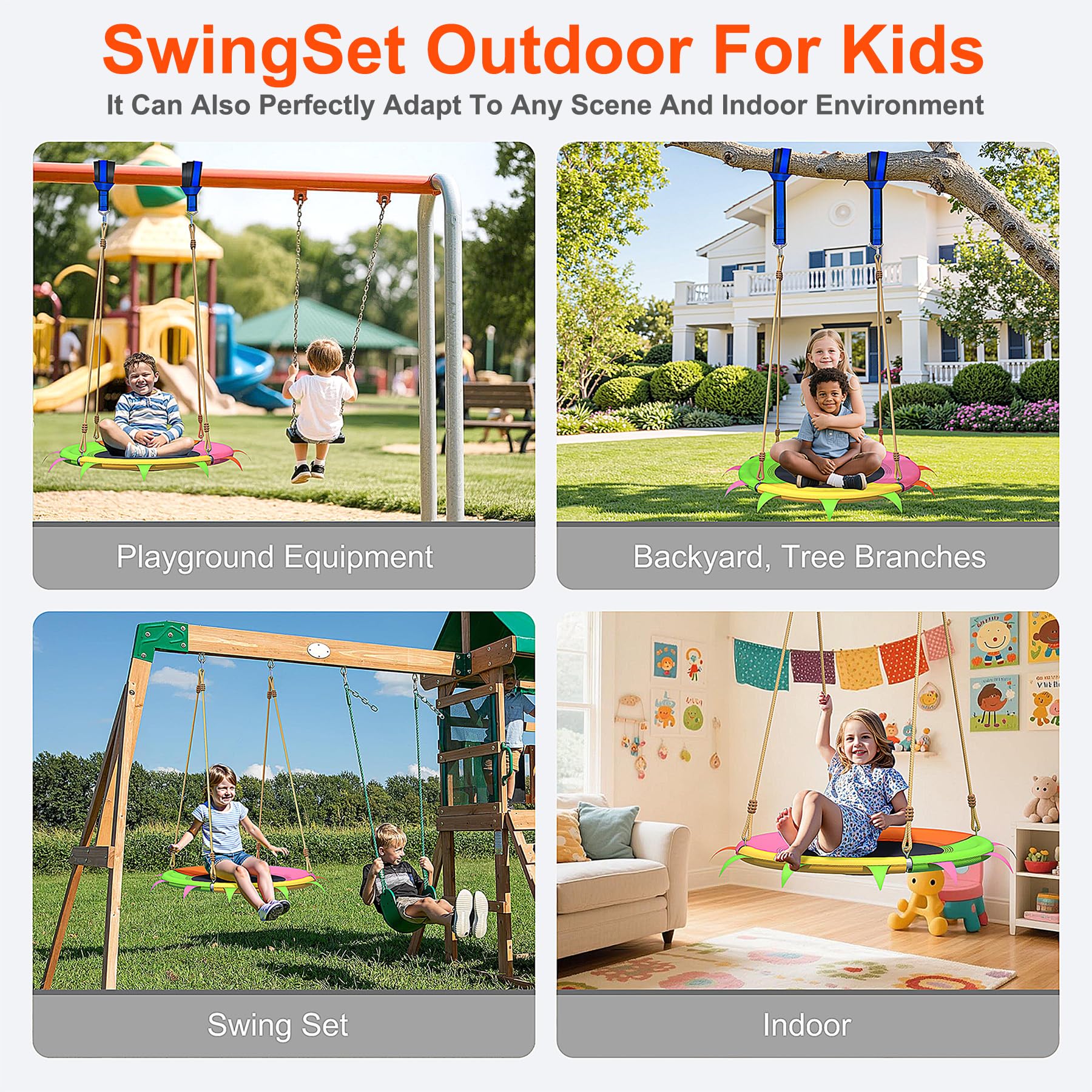 Tool-free assembly guide shows easy setup for SMkidsport swing