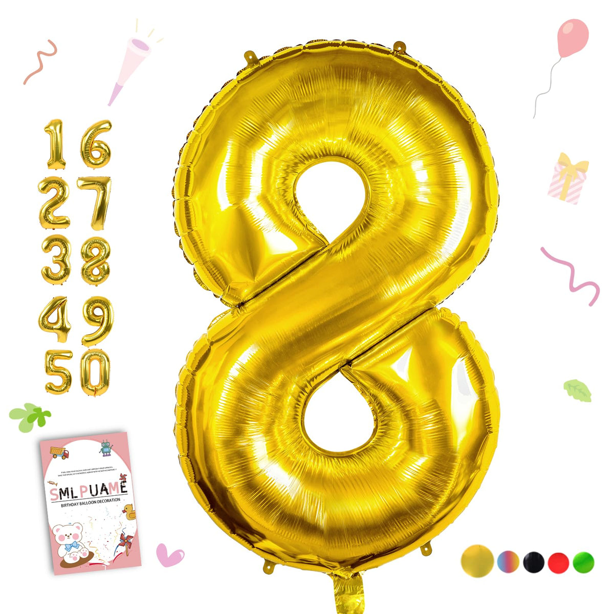 Smlpuame 40 inch gold number eight balloon for standout party decor.