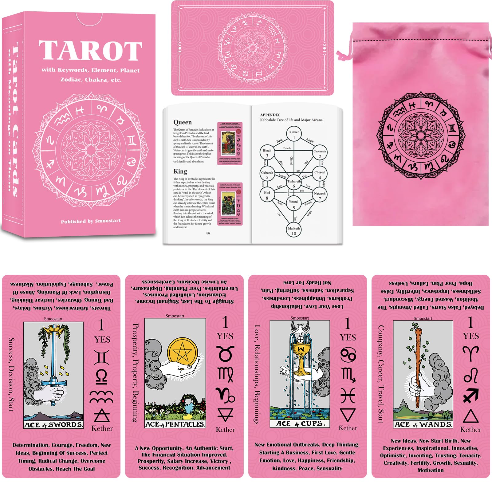 Smoostart 78-card tarot set for beginners with clear meanings and durable stock.