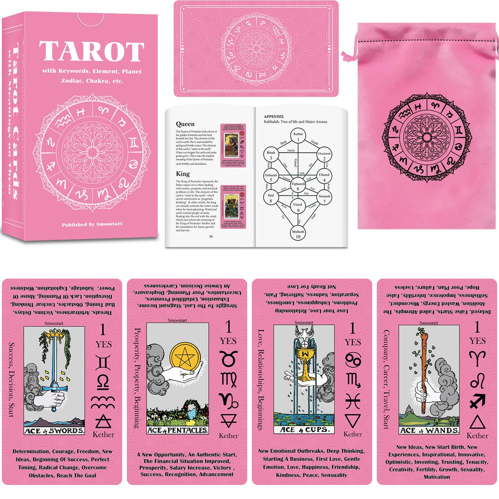 Smoostart 78-card tarot set for beginners with clear meanings and durable stock.
