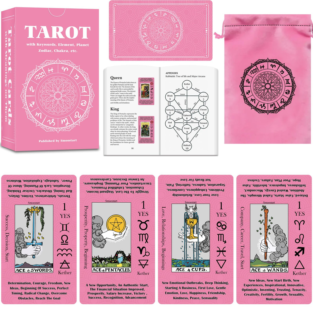 Smoostart 78-card tarot set for beginners with clear meanings and durable stock.