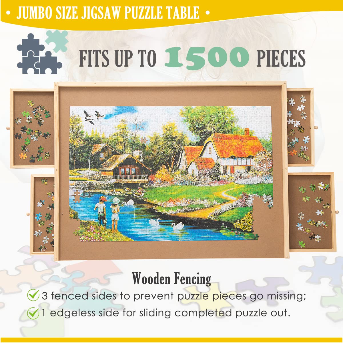Snail Jumbo Puzzle Board drawer storage keeps puzzle pieces organized and within reach.