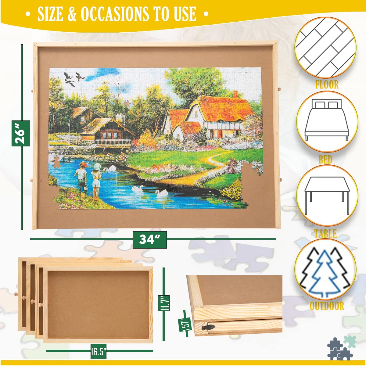 Snail Jumbo Puzzle Board portable design lets you move puzzles easily.