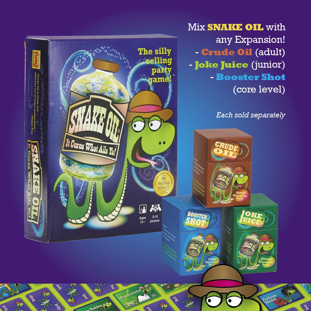 SNAKE OIL family game night scene with friends and family.
