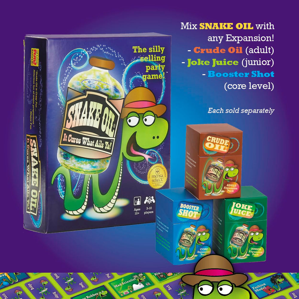 SNAKE OIL family game night scene with friends and family.