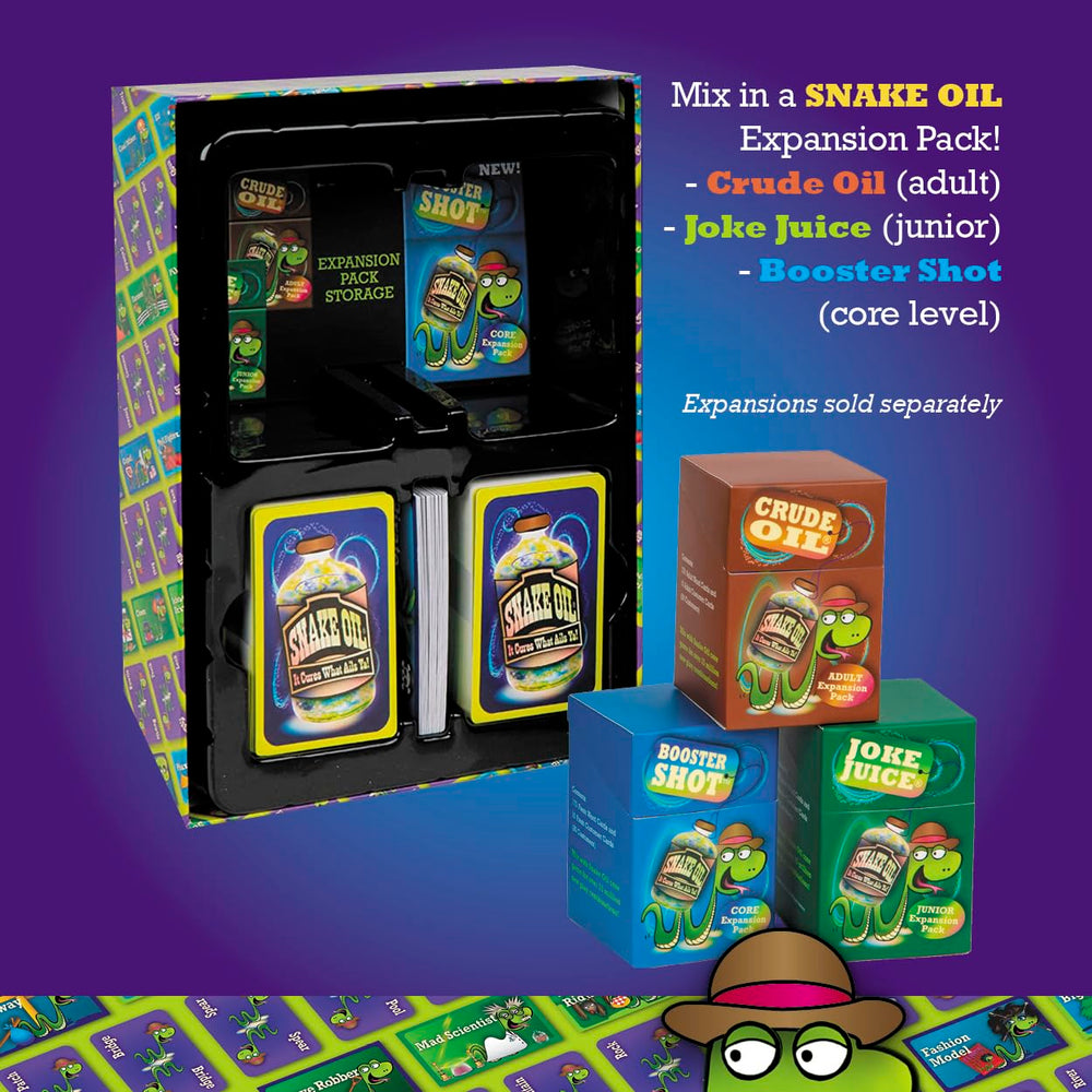 SNAKE OIL party scene shows lively group game night.